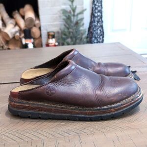 Timberland Brown Leather Slip-On Mules Sz 9